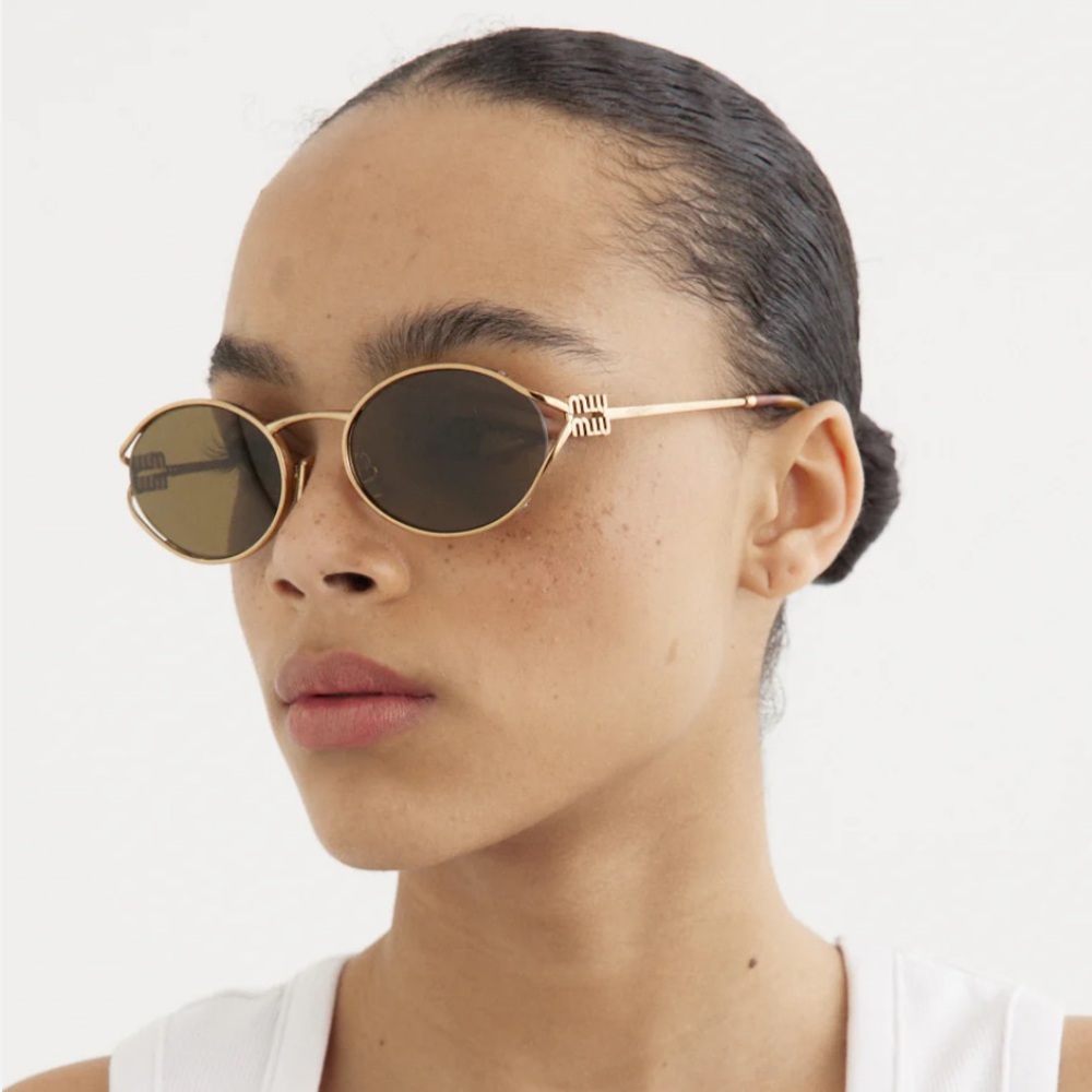 Miu Miu Gold Round Sunglasses Retro Design